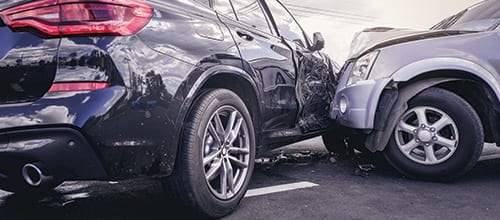 Black car and gray car crash